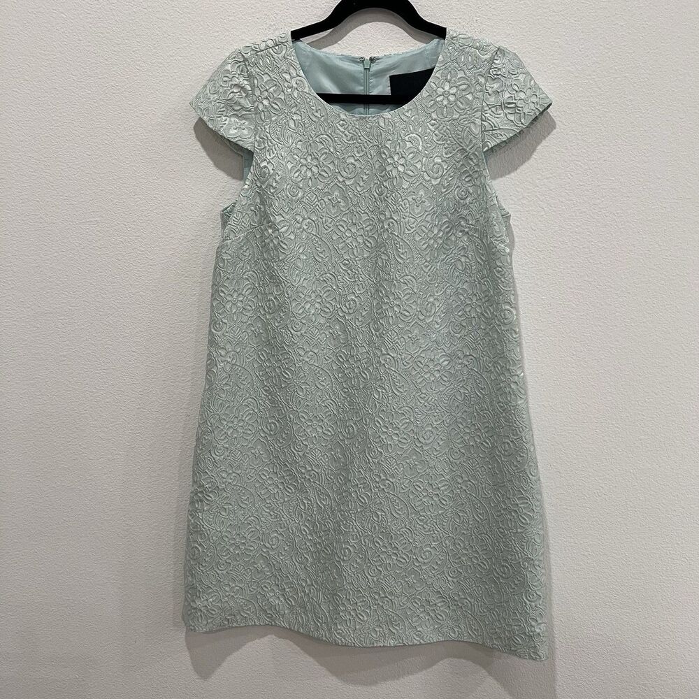 J Crew French Sleeve Pale Green Mini Dress Size 10 Wedding Career Retro Party EE